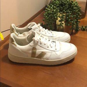 Veja white sneakers with Gold accent